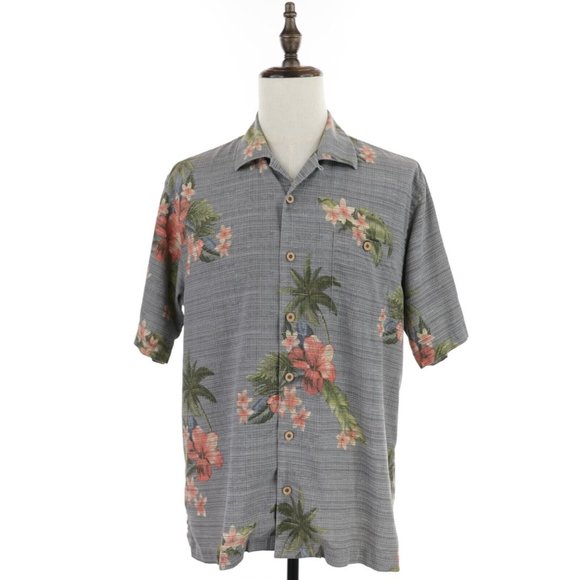 Tommy Bahama Other - Tommy Bahama Silk Camp Shirt Men's Large Gray Pink Green Floral Hawaiian